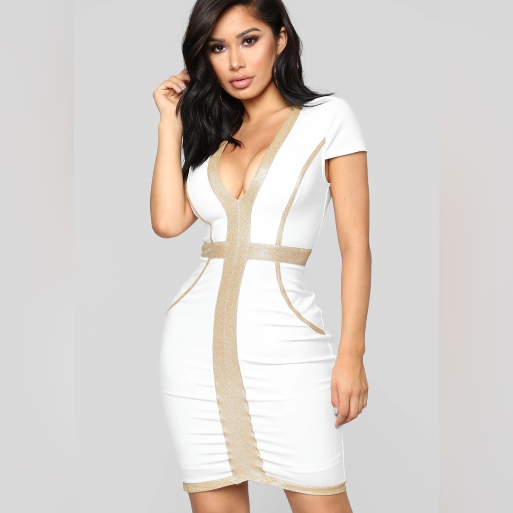 Fashion Nova White & Gold XS Dress - BRAND NEW